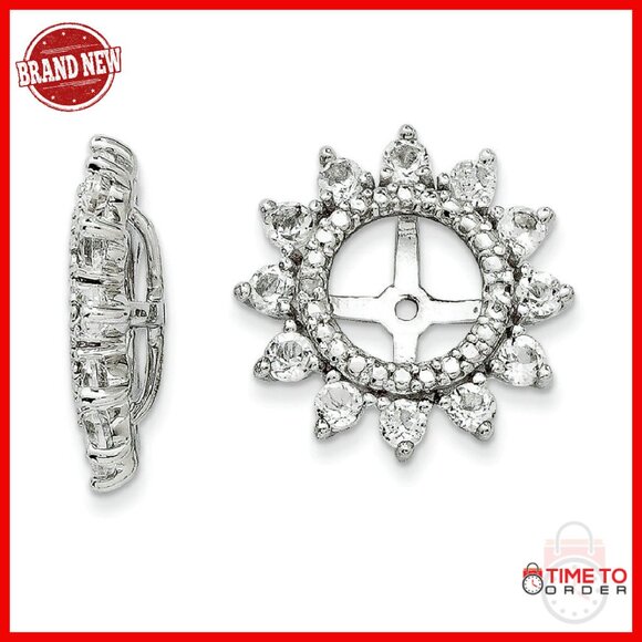 Sterling Silver Diamond Topaz Earring Jackets 14mm Prong Set